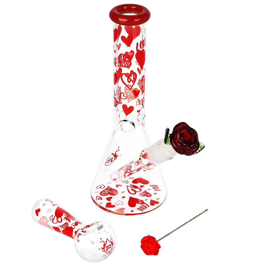 Pulsar - Valentines Hearts 'n' Roses Glass Herb Pipe Duo