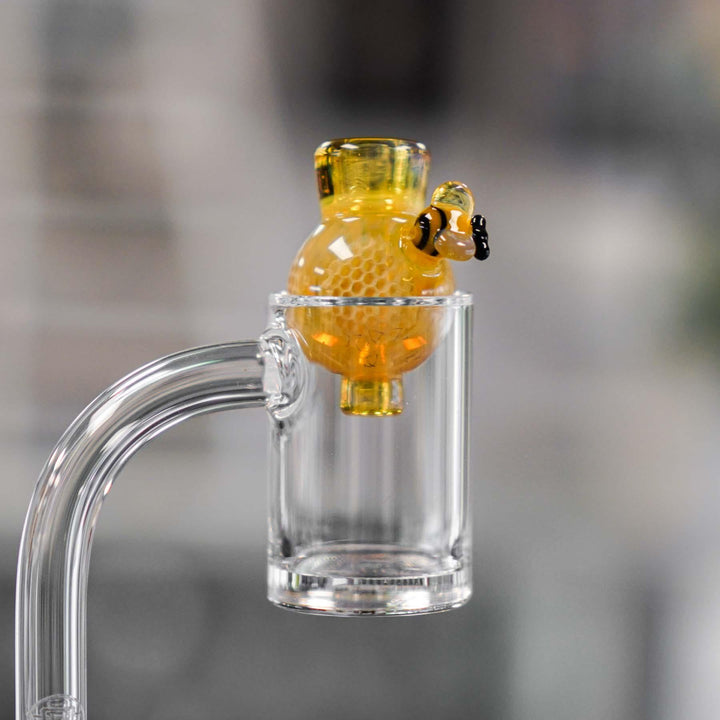Joe Peters - 18mm Fumed Honeycomb Bubble Cap with Bee